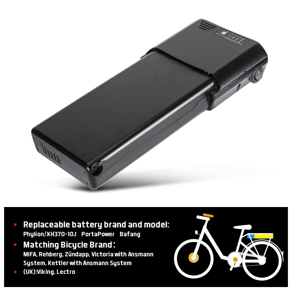 SEASON 36V 10.4Ah / 14Ah E-Bike Batterie de Remplacement de Vélo Electrique XH370-10J PortaPower pour e-Bikes Ansmann, Phylion, MiFa, Zündapp, Rehberg