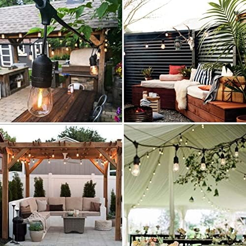 Svater S14 Outdoor String Lights Garden Lights Mains Powered, 50FT/15m Waterproof IP65 with 15+1 1W Plastic LED Bulbs, Warm White 2700K, Shatterproof Festoon Lights Outdoor for Outside Party Wedding