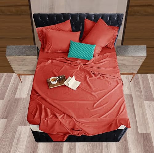 Image of Mocassi Hotel Luxury 1800 Thread Count Bedding Pillowcases King Size Set of 2 - Pillow Covers - Pillow Protector - Cooling Pillowcases (Set of 2 King Size 20 inch x 40 inch, Rust)