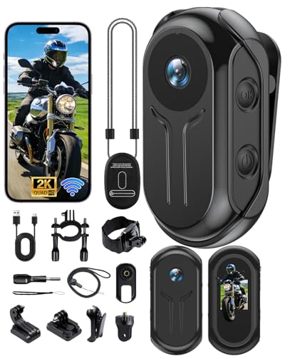 Zorvita Mini Camara con WiFi 2K Ultra HD, Action CAM con Grabación Tipo Cámara Deportiva, Gran Angular de 120°, Cámara POV con Pantalla de Vídeo Portátil Manos Libres for Camara Casco Moto Vlog