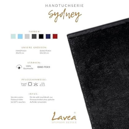 Lavea 4er Set Handtücher 40x70 cm - Weiche & saugstarke Gästetücher aus 100% Baumwolle – Oeko-TEX 100 Zertifiziert – Waschbar bei 60 Grad – Ideal für Bad, Gäste-WC, Sport & Fitness - Schwarz – Bild 4