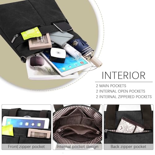 Image of HUA ANGEL Women's Canvas Tote Bag Lightweight Crossbody Purse Multi-Pocket Durable Handbags for Work College Shopping Beach