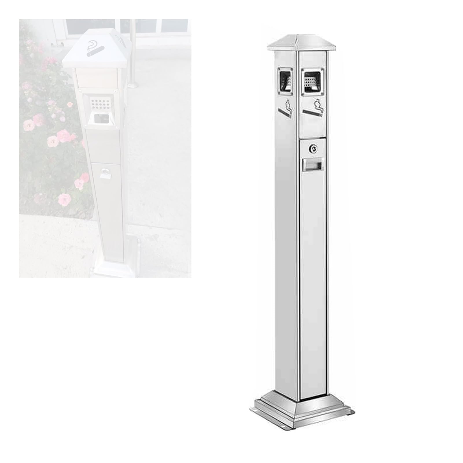 Cendrier sur pied d'extérieur colonne verticale grise avec seau amovible