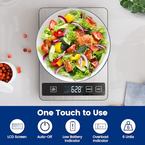 【33 lb & USB Rechargeable】 Digital Kitchen Food Scale Kitchen Scale, Stainless Steel Digital Weight Grams and Oz, Baking and Cooking, 0.1oz/1g Precise, 6 Weight Units (B1) - Image 3