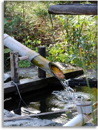 Bathroom Wall Art Japanese traditional garden object Water filled bamboo tube which Pictures Wall Decor Framed Canvas Wall Art for Bedroom Artwork Paintings Living Room Kitchen Farmhouse 16x20