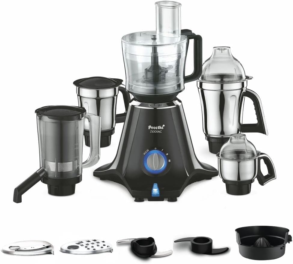 Preethii Zodiac MG-218 Mixer Grinder 750W Motor, 5 Steel Jars Indian Wet Dry