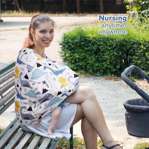 Image of Rquite All-in-1 Car Seat Cover Baby, Carseat Covers for Girl Boy, Stretchy Soft Infant Car Seat Cover, Multi-use Baby Carrier Cover, Car Seat Canopy, Stroller Sun Shade, Nursing Breastfeeding Cover