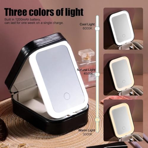Image of HIMART Rechargeable Travel Makeup Vanity Mirror with LED Lights | Portable Lighted Cosmetic Mirror, 3 Color Lighting, Dimmable Touch Screen, USB Powered Beauty Mirror (Make up Mirror with Box)