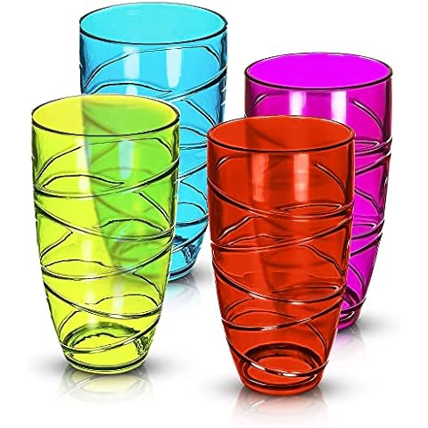 FiNeWaY Set of 4 Coloured Swirl Plastic Acrylic Drink TUMBLERS Glasses HI Ball Glass Party Picnic BBQ Camping Garden (4PC Coloured Swirl TUMBLERS Glasses) Cover