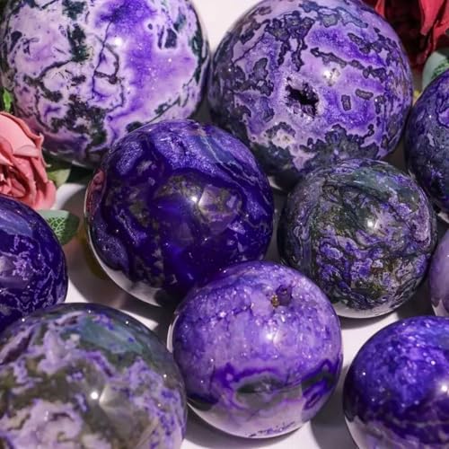 Sphère en agate mousse et améthyste pour la divination par le regard - 5