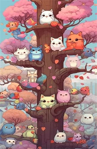 Puzzle 1000 Piezas, Árbol Gatos Dibujos Animados Puzzles Juego Imposible, Entretenimiento Creativo, Puzzle Clásico Rompecabezas para Adultos 1000 Piezas 75 x 50 cm