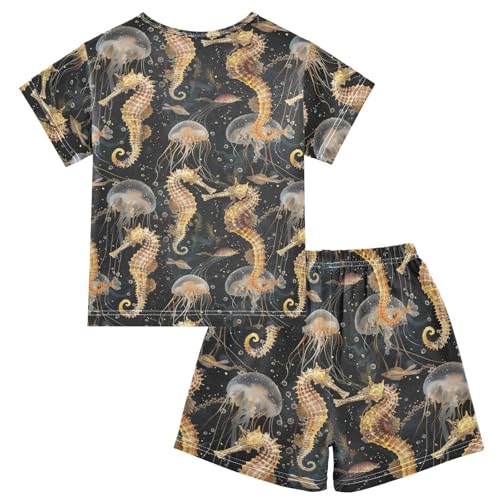 ALAZA Seahorse Jellyfish Pajama Set Short Sleeve Sleepwear Soft Lounge Nightwear2