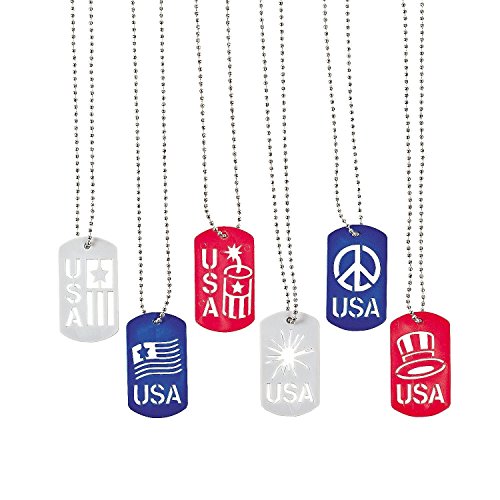 Fun Express Patriotic Cut-Out Dog Tag Necklaces (24 Pack)