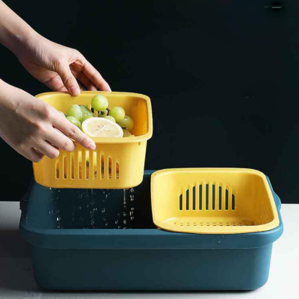 Scolapasta in plastica a doppio strato staccabile, scolapasta di pulizia della cucina per lavare frutta e verdura (rosso)