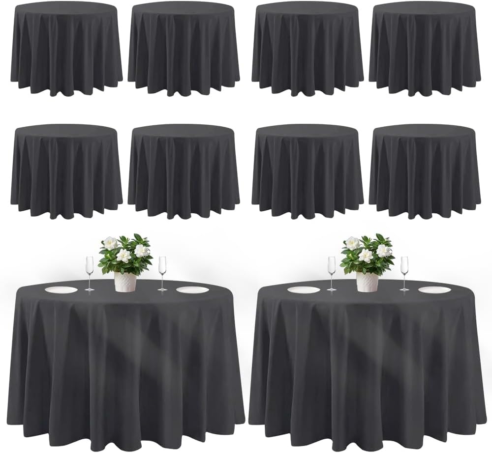 Cuckan 120 Inch Round Tablecloth, 10 Pack Black Stain Resistant and Wrinkle-Free Polyester Table Cover for Wedding, Banquet, Party, Restaurant – [Black], [10-Pack]