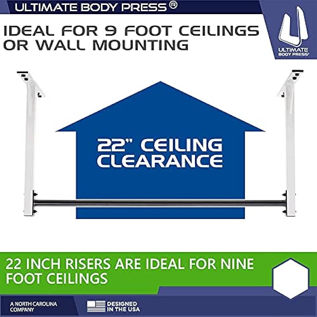 Wall or Ceiling Mount Pull Up Bar with 48¡± Straight Bar and 22¡± Risers, Double Wall Mounting Plates Fit 16¡± or 24¡± Studs and Joists by Ultimate Body Press