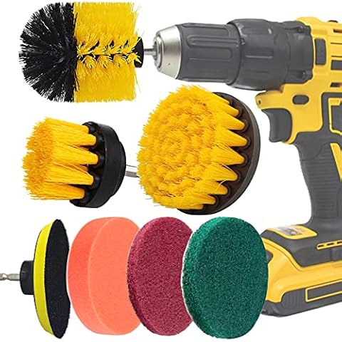 Yumzeco Drill Brushes for Cleaning 7 Pcs Drill Brush Attachment Tile Scrubber Cleaning Brush Set for Electric Drill Cleaning Bathroom,Tile,Grout,Floor,Carpet,Car,Scrub,Kitchen,Grill,Turbo Cover