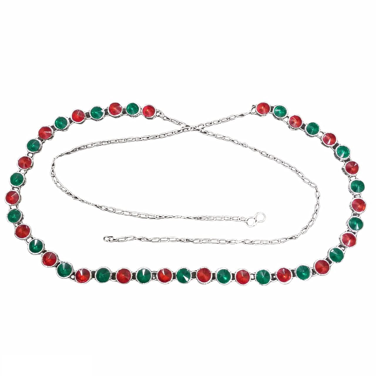 Antique Oxidised White Metal Silver Plated Kamarband/Bellychain/kamarpatta/ottiyanam/vaddanam/Waist Hip Belt- Silver Single Red Green (B09F9VJ982) Amazon Price History, Amazon Price Tracker