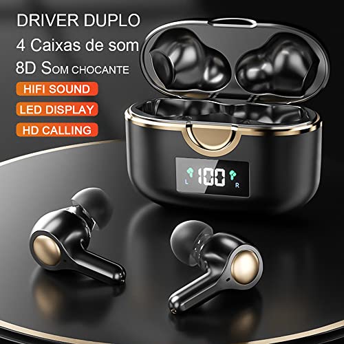 HAPPYAUDIO TWS Fones de ouvido Bluetooth sem fio com microfone Fones de ouvido intra-auriculares com