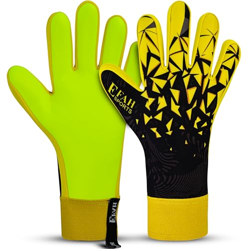 EFAH SPORTS Football Goalkeeper Gloves For Boys kids Children Youth Adult Professional Soccer Goalie Training Glove with Strong Grip Protection Palms (Yellow, Size 5 suitable for 9 to 12 years old)