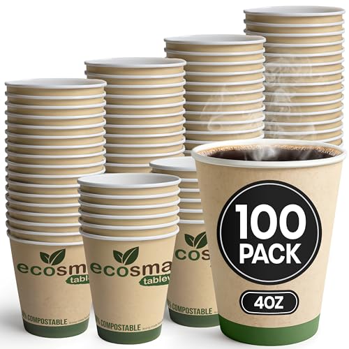 volila Gobelets en Papier pour Café, Lot de 100, 4 Oz, Gobelets Recyclables, Gobelets en Papier Jetables pour Café et Thé, Gobelets Compostables pour...