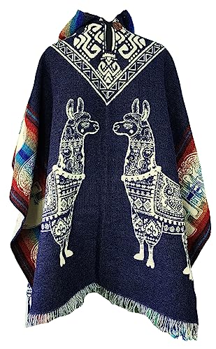 Image of Alpaca Mens Poncho with Hood - Cowboy Serape Western Poncho - Clint Eastwood Poncho for Men - Ecuadorian Cloak with Hood Men