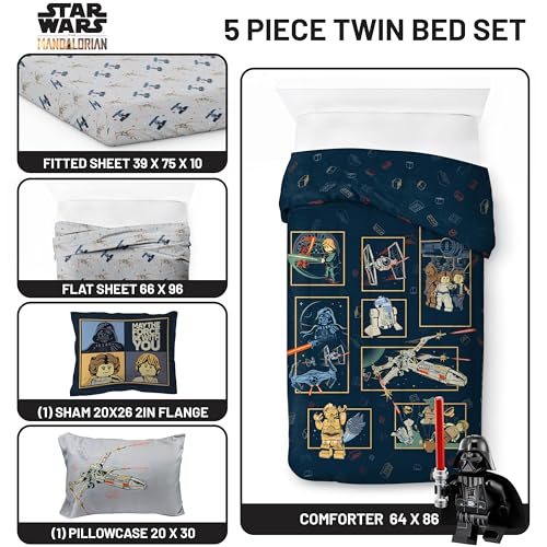 Image of Jay Franco Kids Comforter Set Includes Sheets and Pillow Covers - Soft and Cozy Bed Set for Stylish Room Decor, Official Licensed Bedding, Blue - LEGO, 5 Piece Twin