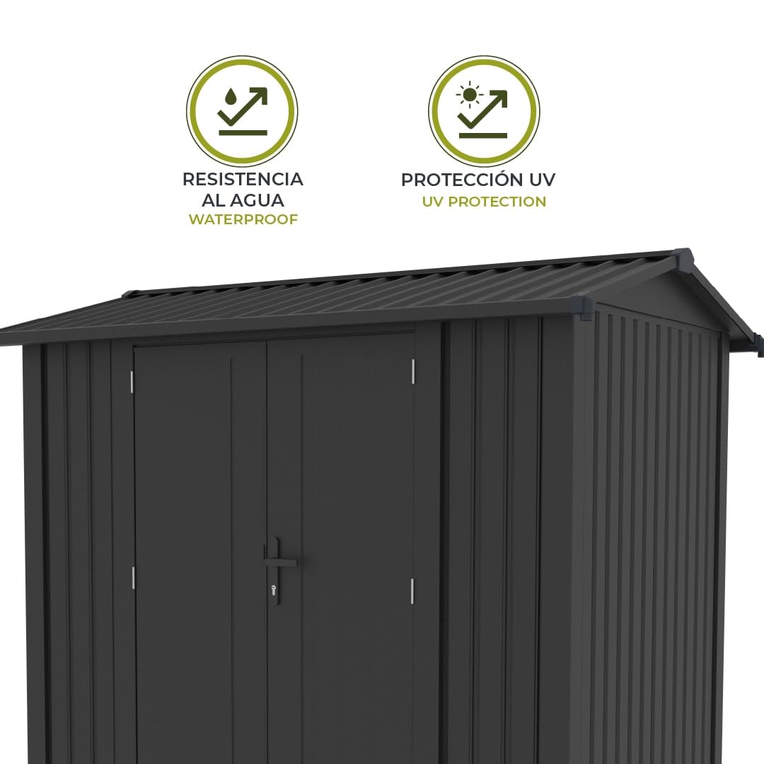 Gardiun Caseta Metálica Spree 4,1 m2 Exterior 232x176x212 cm de Acero con Ventana Lateral y Puerta Doble 106x178 cm