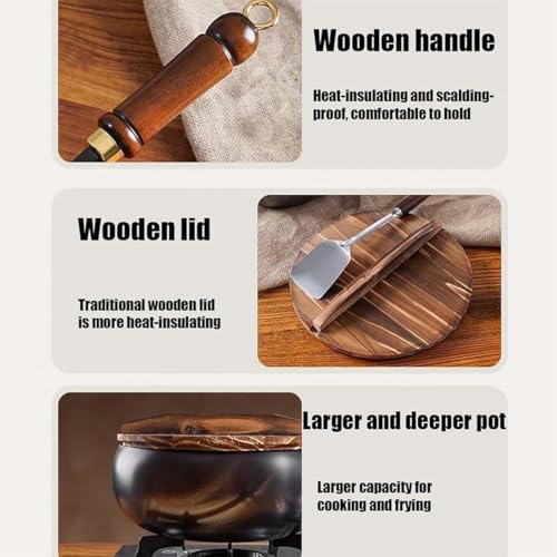 Wok de Hierro Fundido Japonés 11in con Tapa de Madera miniatura 5
