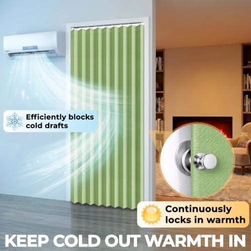 Image of AJAZZ Blackout Accordion Doors with Curtain Rods Adjustable 28-63 inch Long Magnetic Door Curtain for Bedroom Living Room Doorway Curtain Sets (1 Pack, 72 W x 78 L, Green)