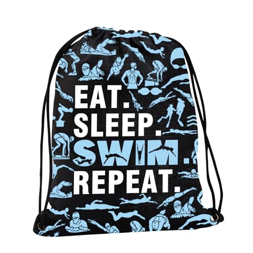 JYTAPP Swim Gift Swimming Backpack Swimmer Gifts Eat Sleep Swim Repeat Pool Beach Drawstring Backpack Bag Swimmer Lover Gift
