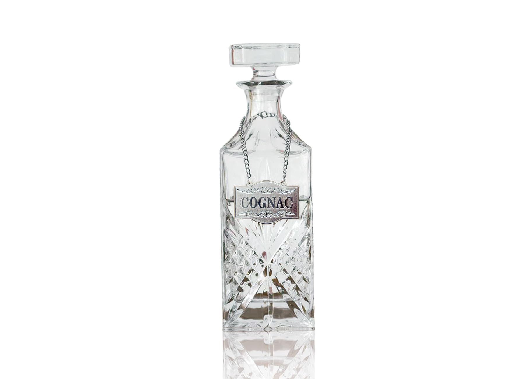 1PSC Decanter Tag - Splendido argento - Etichetta decanter per cognac con catena regolabile - Etichetta per liquori - 6 x 4 cm