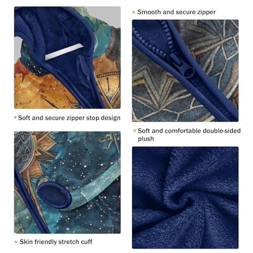 Boys Girls Fleece Jacket Vintage Sun and Stars Pattern Kids Warm Hooded Outwear Coat3