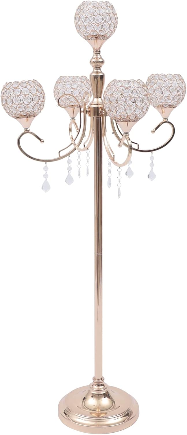 Candelabra Gold Candle Holders,Gold 5 Arm Candelabra,Wedding Candelabra Tall Floor Candelabras,Candlestick Holder for Party Table Centrepiece Decor (Gold)