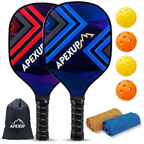 APEXUP Wood Pickleball Paddles, Premium Pickleball Set with Pickleball Balls, Cooling Towels & Carry Bag, Pickleball Rackets with Ergonomic Cushion Grip (4 Paddles Set) Cover