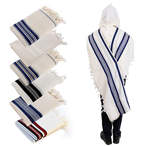 Image of HOLY VOICE 100% Wool Tallit Prayer Shawl Kosher Certified White with Stripes for Men, Made in Israel w / 100% Wool Tzitzit
