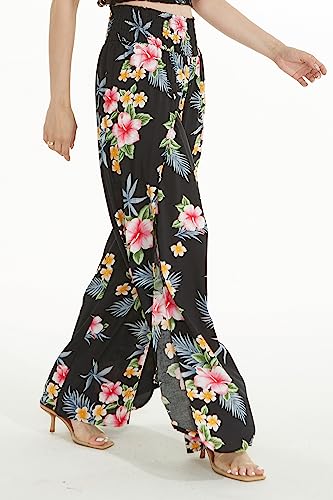 Lady High Slit Wide Leg Pants in Hibiscus3