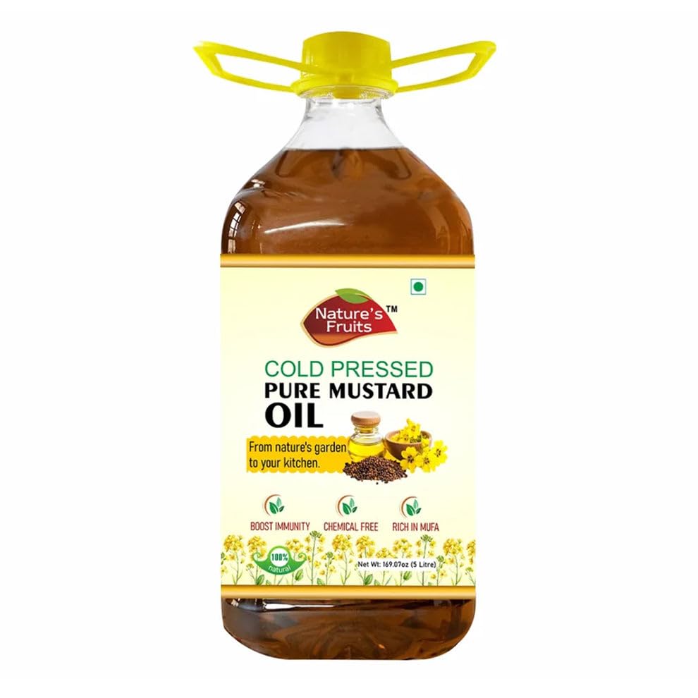NATURE'S FRUITS Pure Mustard Oil – Cold Pressed, Natural Oil from Mustard Seeds, Unrefined Mustard Oil (5 ltr.)