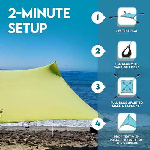 Image of Neso Gigante Portable Beach Tent Sun Shelter - Lightweight Beach Shade Canopy - Easy Setup for Family Outings - Patented Reinforced Corners - UPF 50+ Sun Protection - 8ft Tall, 11 x 11ft - Lemon