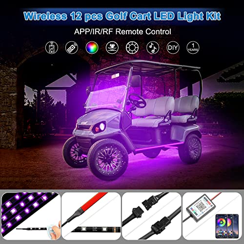 WANOSS-12pc-Million-Color-LED-4-Seater-Golf-Cart-Underglow-Accent-Neon-Lighting-Kit-22-Modes-Glow-Neon-Underbody-Lighting-with-Wireless-Remote-Control-Water-Resistant-Flexible-Tubes