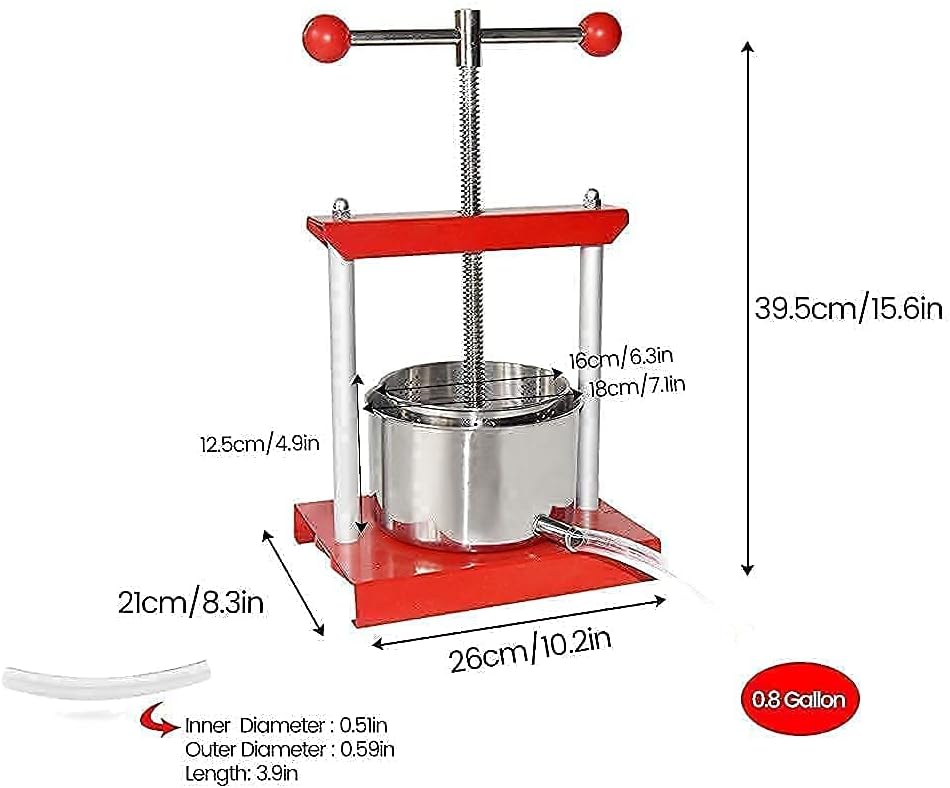 SQUEEZE master Cheese Tincture Herb Fruit Wine Manual Press -0.8Gallon/ 3 Litre with Fruit Apple Wine Classic Crusher -7 Litre/1.8Gallon