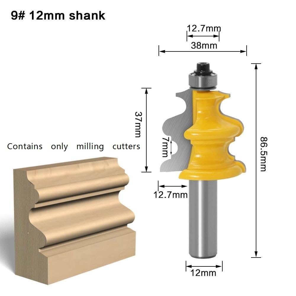 10 Pezzi Fresse Modanatura Architettonica Cnc, Codolo 12Mm, Scanalatura