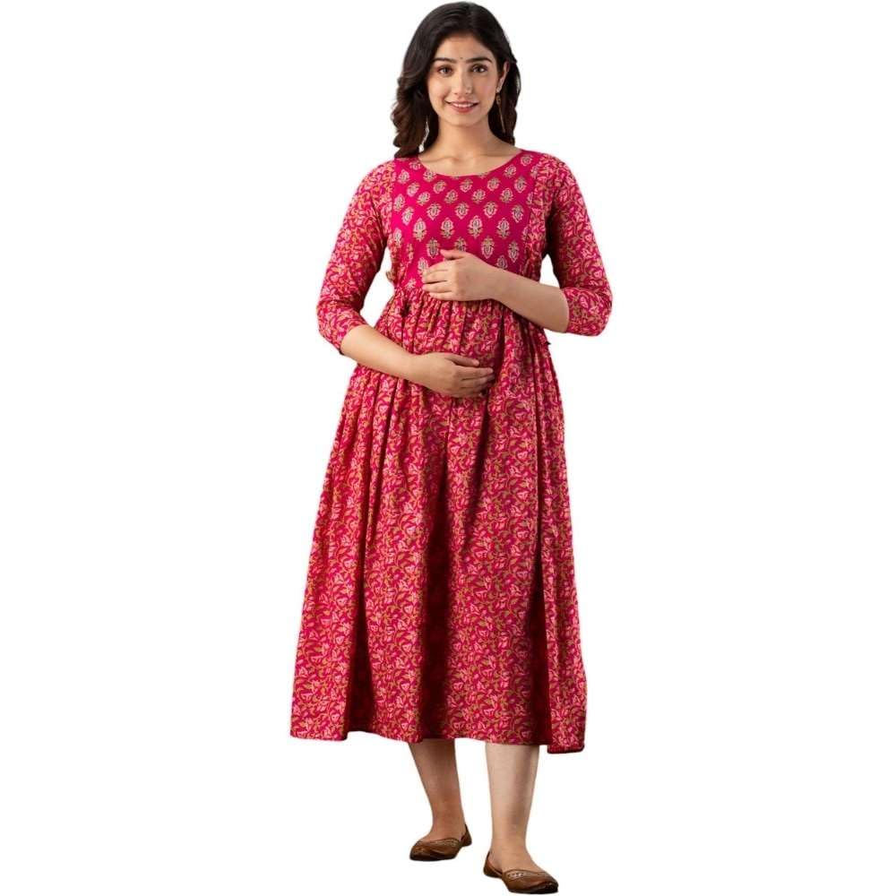 Murli Kurti Women's Pure Cotton Floral Printed Maternity Gown/Maternity Wear/Feeding Gown A-line Maternity Feeding Dress Maternity Kurti Gown for Women