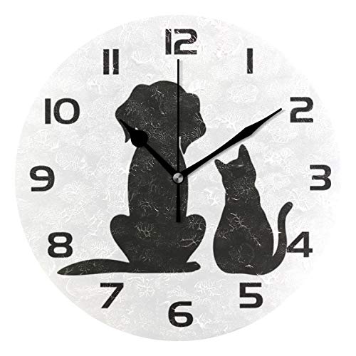 Qilmy Dog And Cat Wall Clock Silent Non Ticking Oil Painting Round Clock For Living Room Bedroom Bathroom Home Decor #TOP7