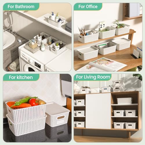 Image of Plastic Storage Baskets with Lid-Plastic Storage Containers Stackable Storage bins: Storage Baskets for Organizing Shelves Drawers Desktop Closet Playroom Classroom Office,8 Pack-White10.2x7.2x4.1Inch