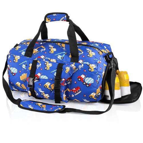 Gym Travel Duffle Bag, Carry On Gymnastics Sports Dance Bag with Shoes Compartment, Cartoon Car Pattern Overnight Weekender Bags for Fitness, Workout