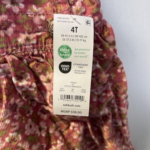 OSHKOSH B'GOSH Toddler Girls Floral Printed Corudory Skirtall Dress - Pink 4T4