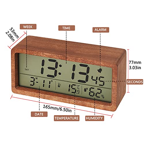 Igvmzj Wooden Digital Alarm Clock For Bedroom With Night Light, Calendar, 12/24 Hours, Temperature And Humidity, Lcd Alarmclock For Snooze Kids Adults(Size:one Size,Color:sapele) #TOP1