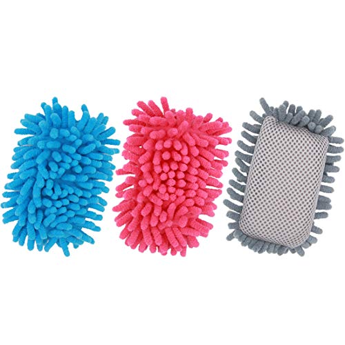 3 Pcs Microfiber Shag Whiteboard Eraser, Washable Colorful Sponge Dry Eraser Board Eraser for Markers Chalk Cleaning Classroom Whiteboard Glass Board Refrigerator and Car(Gray, Blue and Pink)
