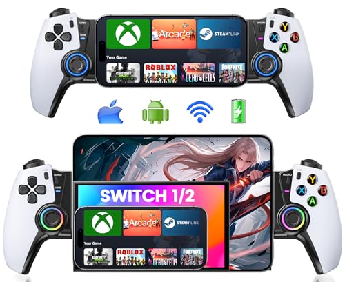 HASACOOL Handy Controller Bluetooth für iPhone/Android mit Hall-Effekt Joysticks/Hall Trigger, 1000mAh Akku Smartphone Controller Kompatibel mit Switch 2/Xbox Cloud/Steam Link/MFi Apple Arcade